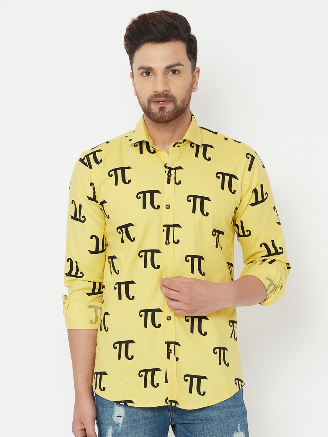 

JOLLY'S Men Yellow Straight Printed Casual Shirt