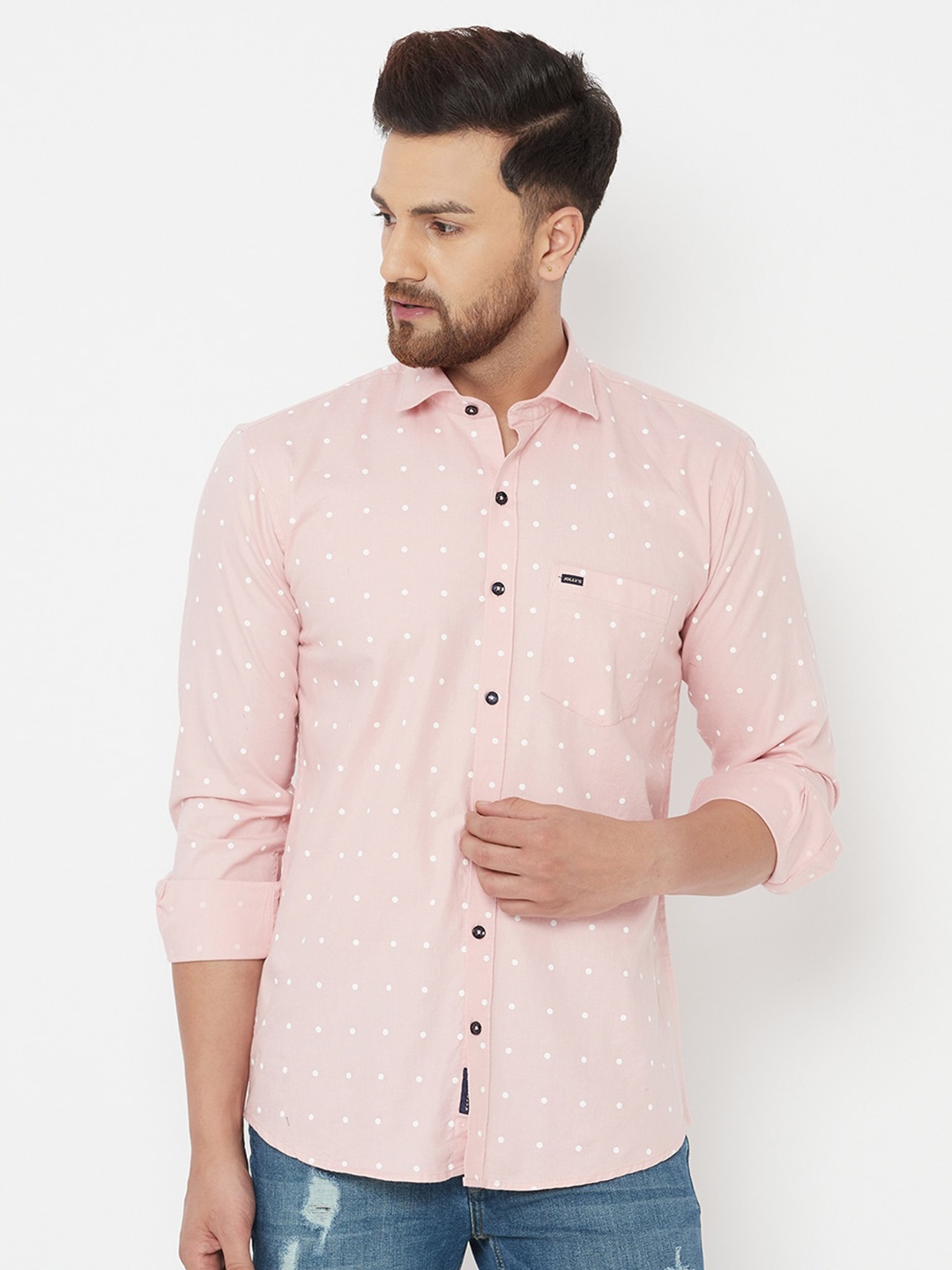 

JOLLY'S Men Pink Straight Printed Casual Shirt