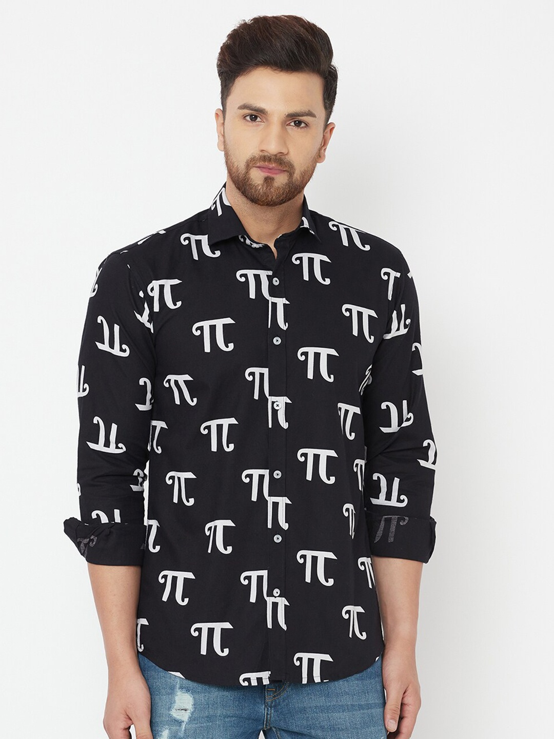 

JOLLY'S Men Black Straight Printed Casual Shirt