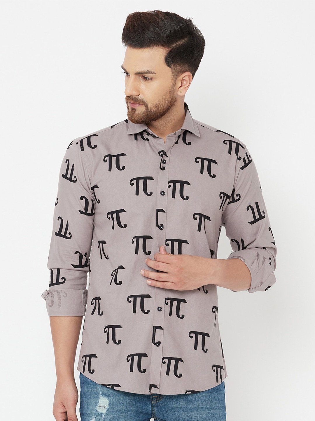 

JOLLY'S Men Grey Straight Printed Casual Shirt