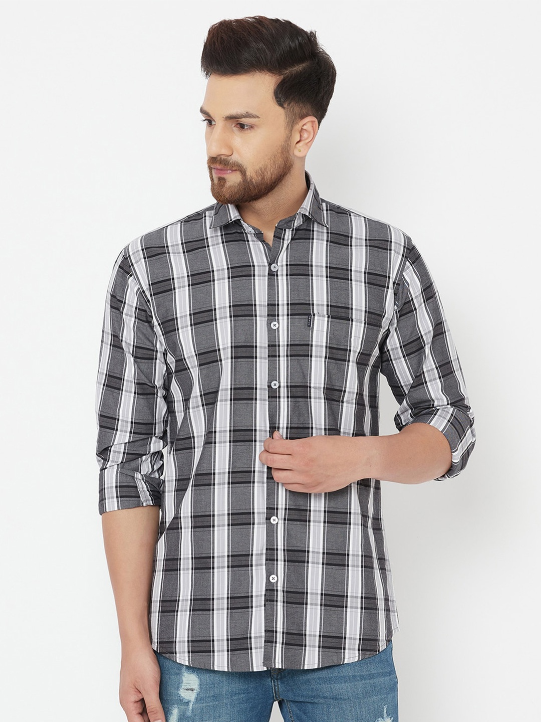 

JOLLY'S Men Black & White Checked Casual Shirt