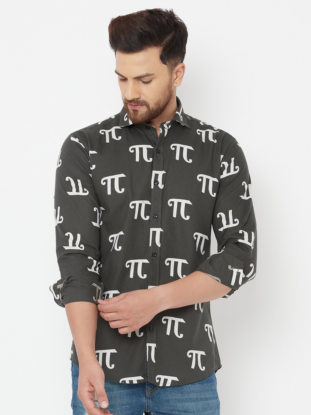 

JOLLY'S Men Green Straight Printed Casual Shirt
