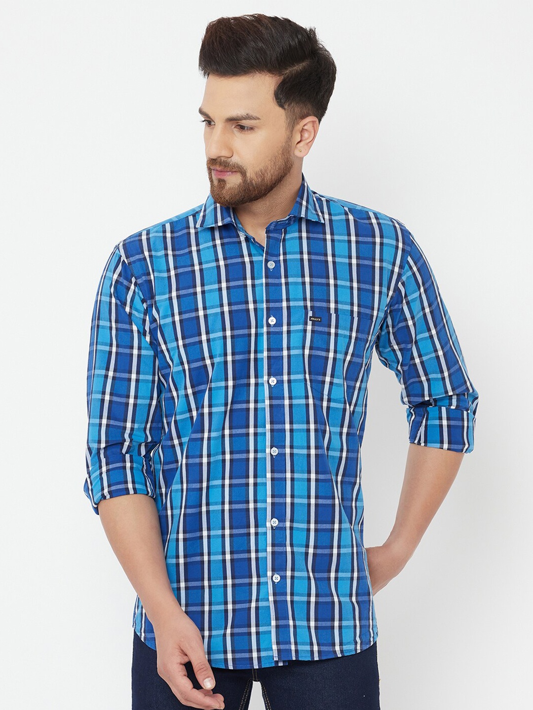 

JOLLY'S Men Blue & White Checked Casual Shirt