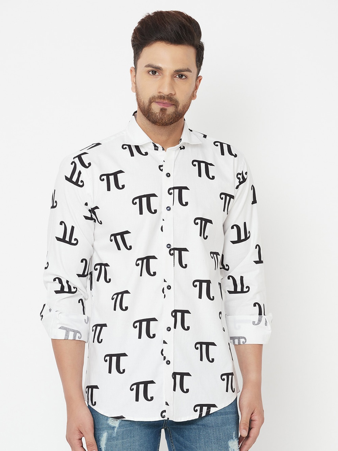 

JOLLY'S Men White Straight Printed Cotton Casual Shirt