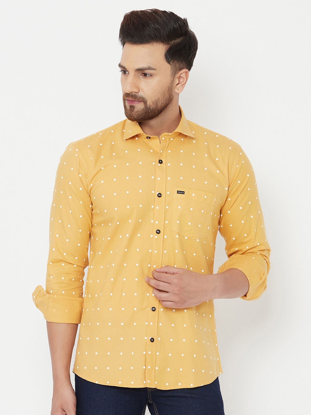 

JOLLY'S Men Mustard Straight Printed Casual Shirt