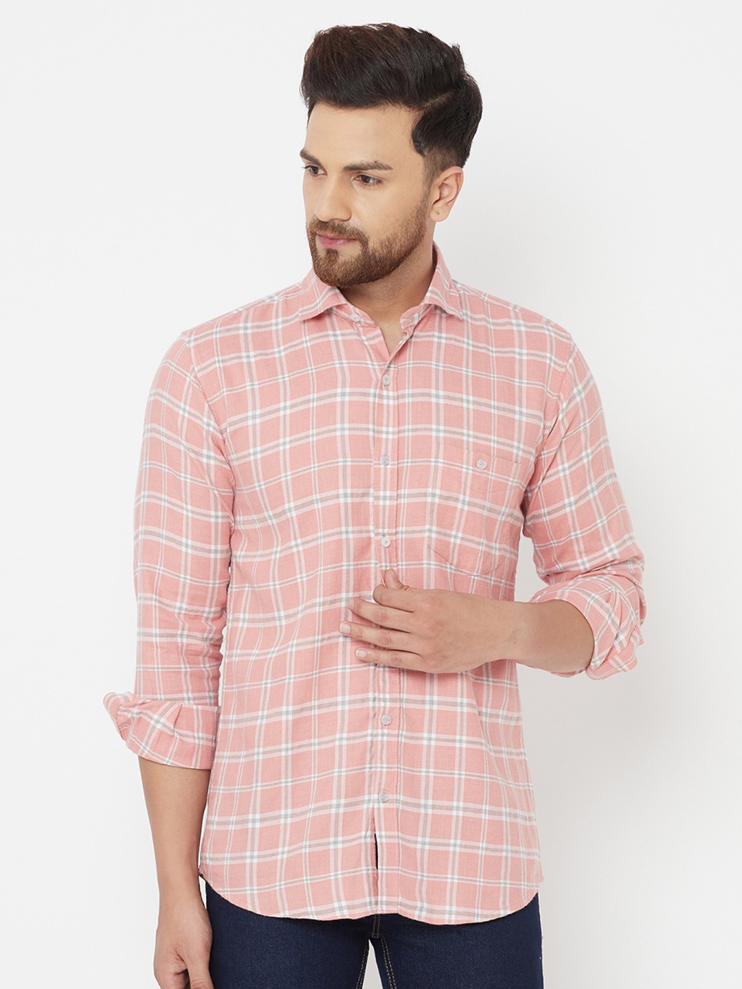 

JOLLY'S Men Pink & White Checked Casual Shirt