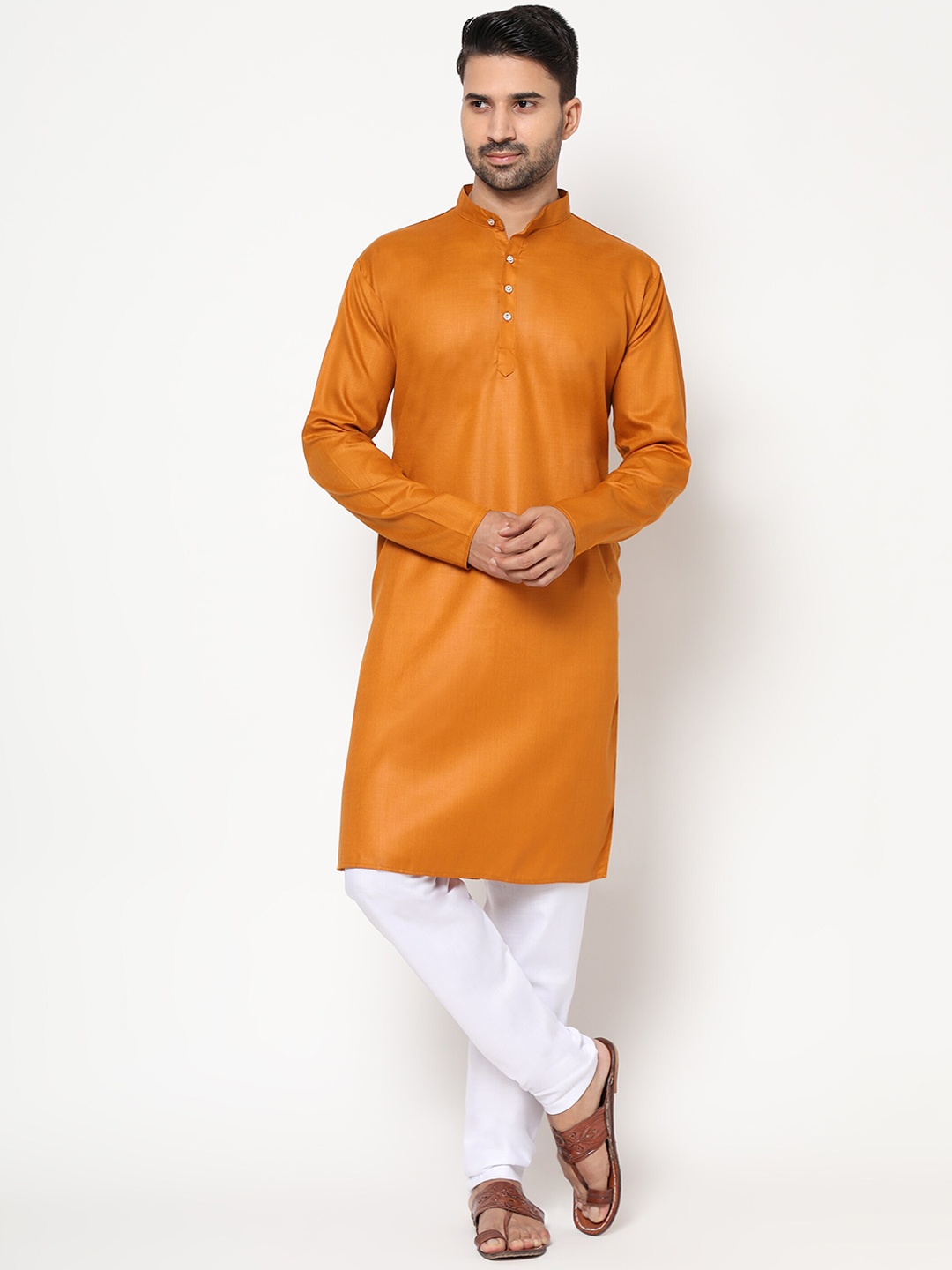 

Peony Cotton Fab Men Gold-Toned Linen Kurta with Pyjamas