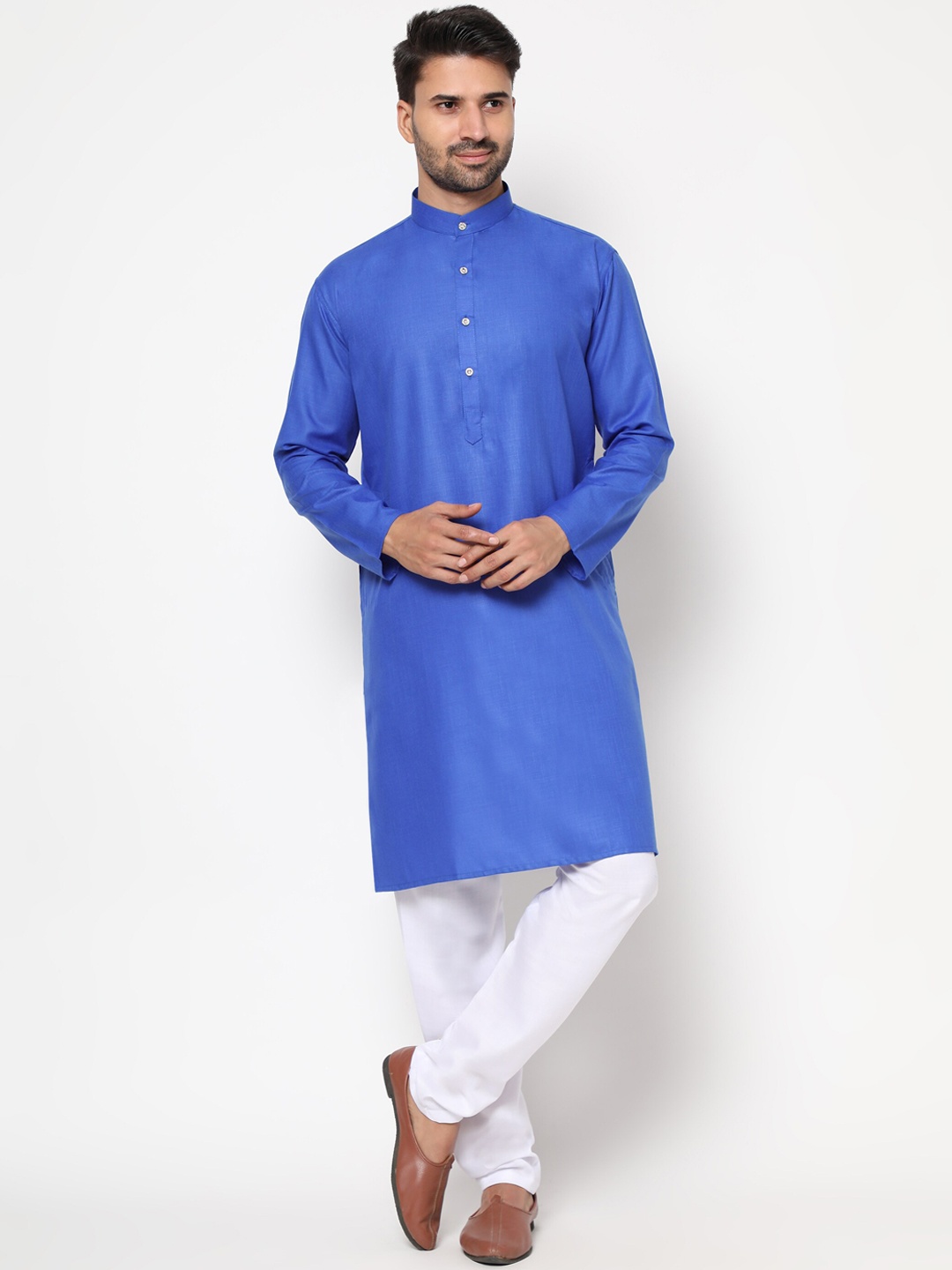 

Peony Cotton Fab Men Blue Linen Kurta with Pyjamas