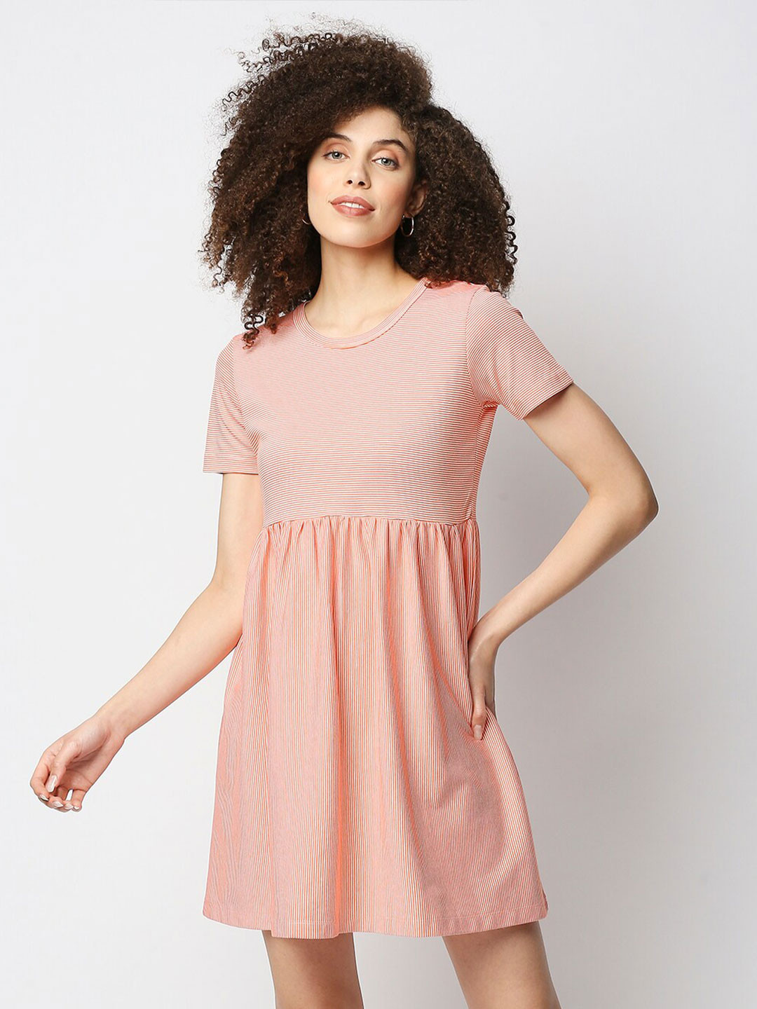 

Disrupt Women Orange Striped A-Line Dress