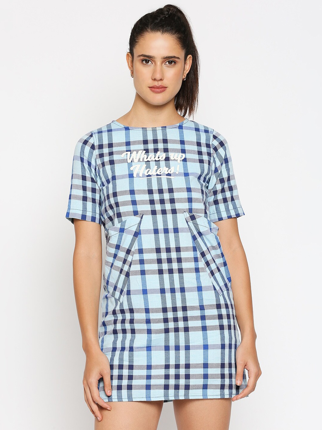 

Disrupt Women Blue Checked A-Line Mini Dress