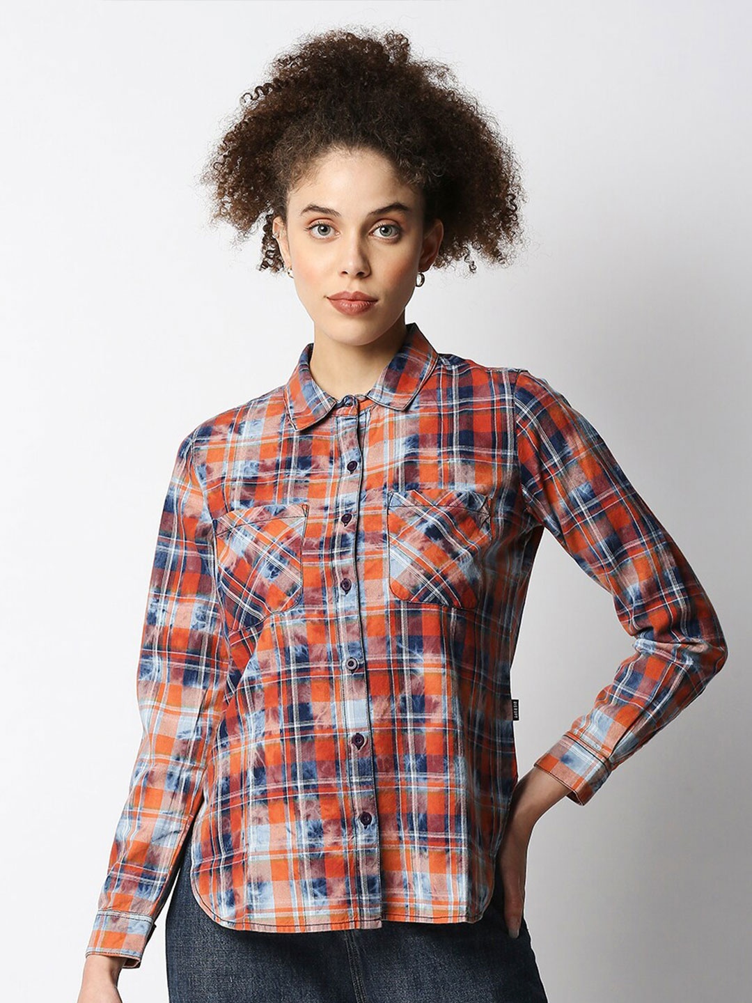 

Disrupt Women Red & Navy Blue Comfort Checked Cotton Casual Shirt