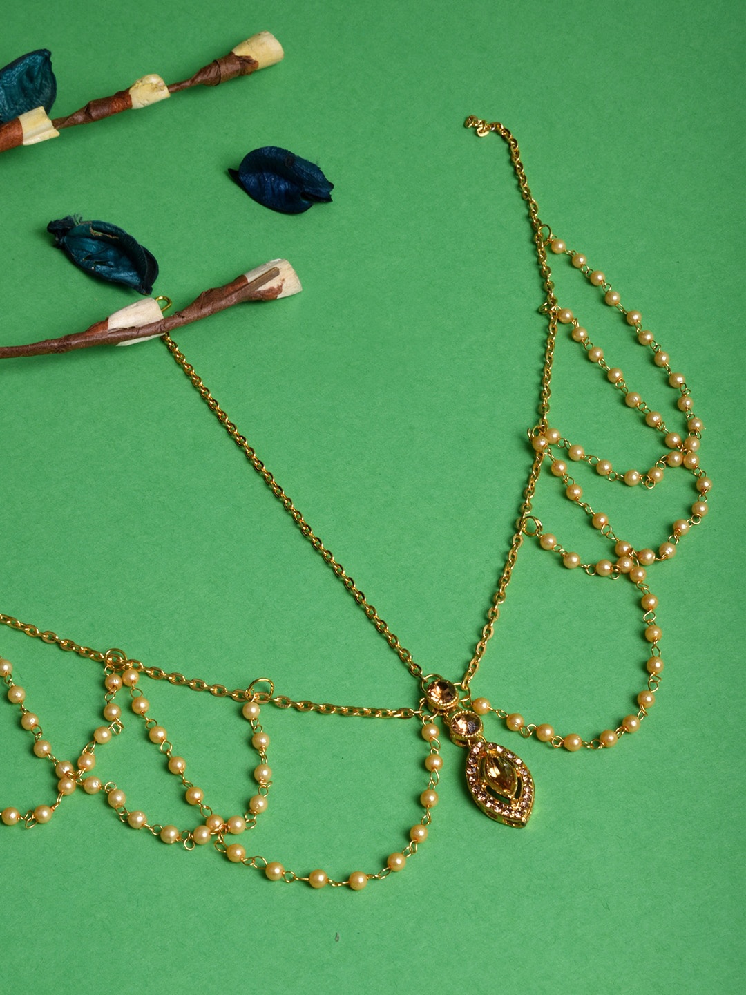 

STEORRA JEWELS Gold-Plated & Gold-Toned Multi String Pearl Mathapatti