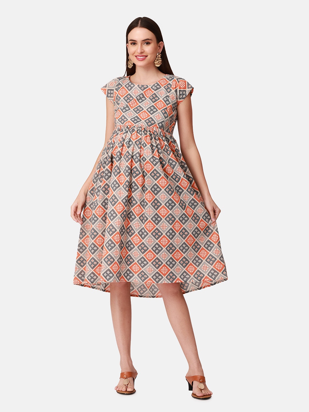 

The Mom Store Orange Ethnic Motifs Maternity Dress