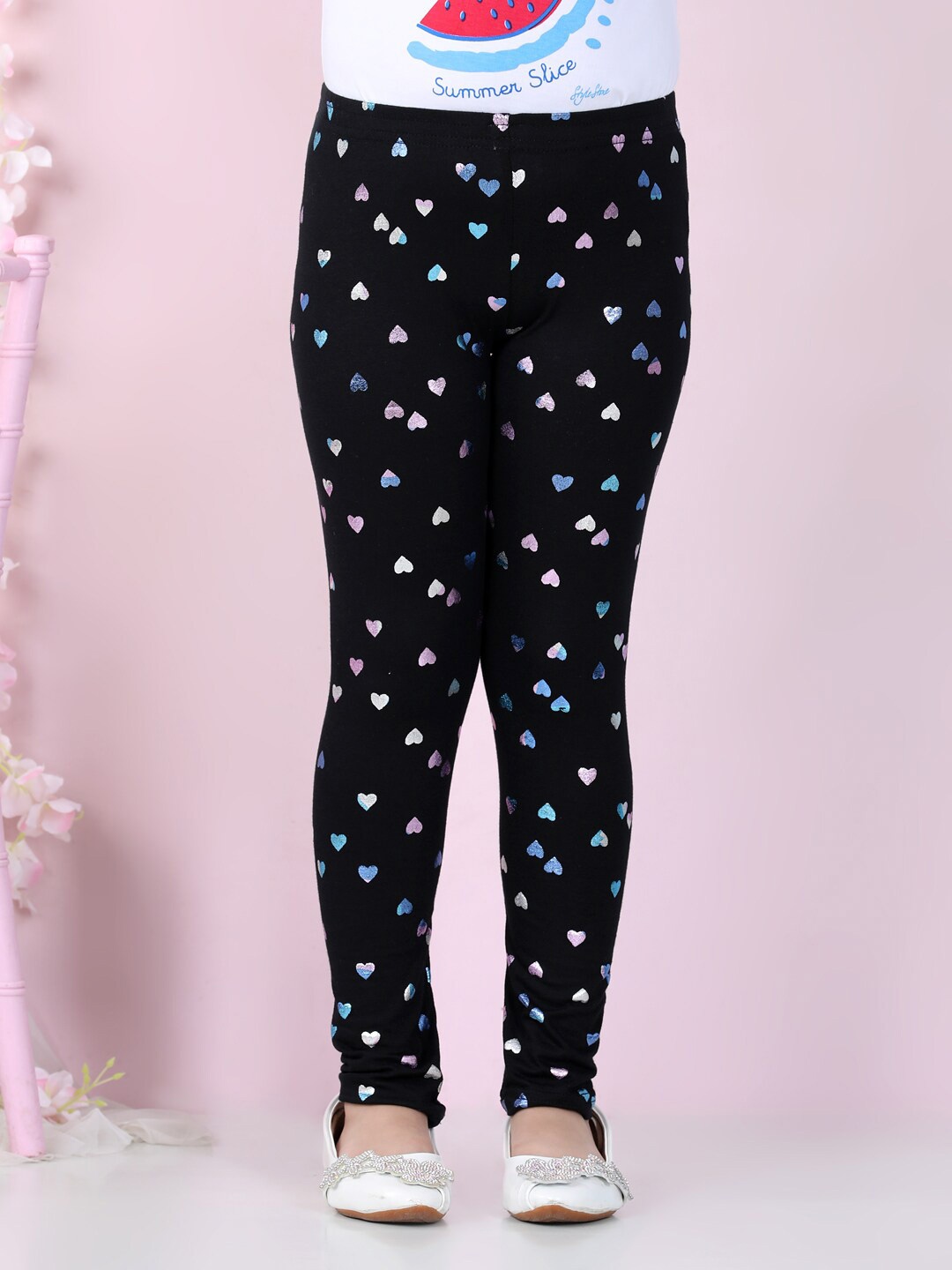 

StyleStone Girls Black Printed Cotton Leggings