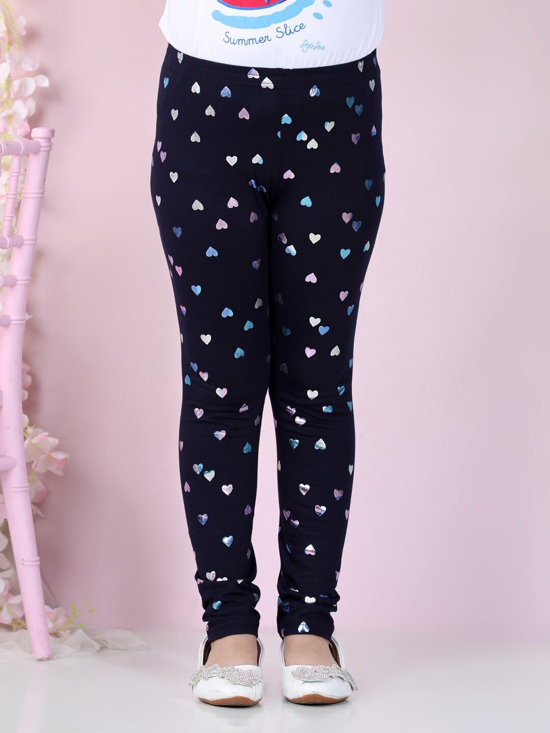 

StyleStone Girls Navy Blue Printed Cotton Leggings