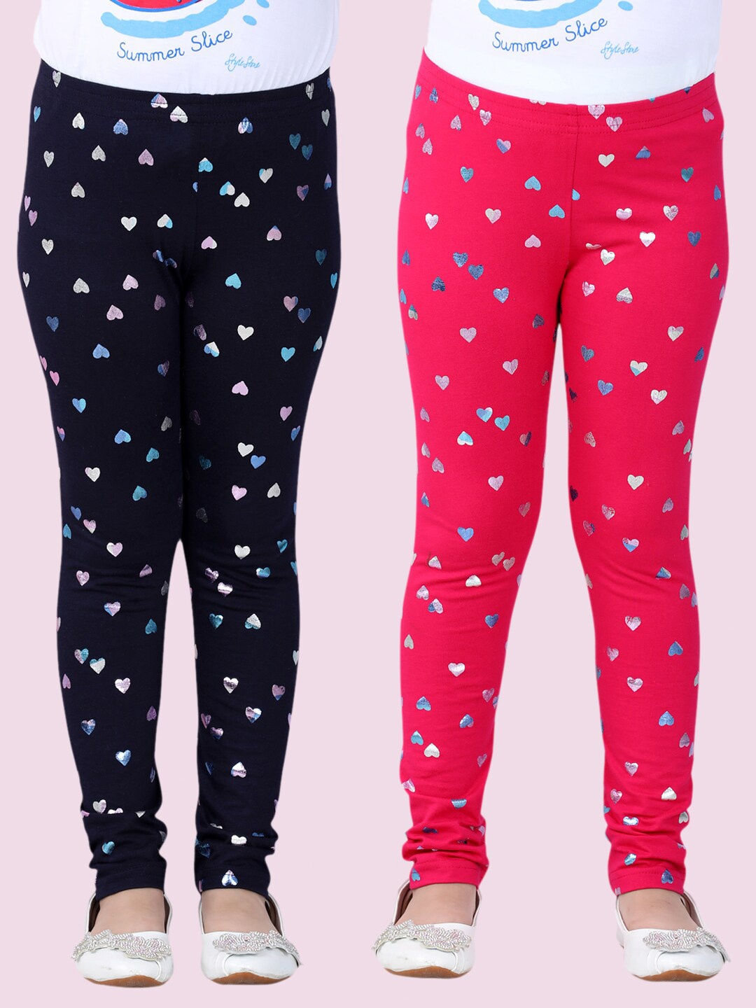 

StyleStone Girls Navy & Fuchsia Pack Of 2 Printed Cotton Leggings