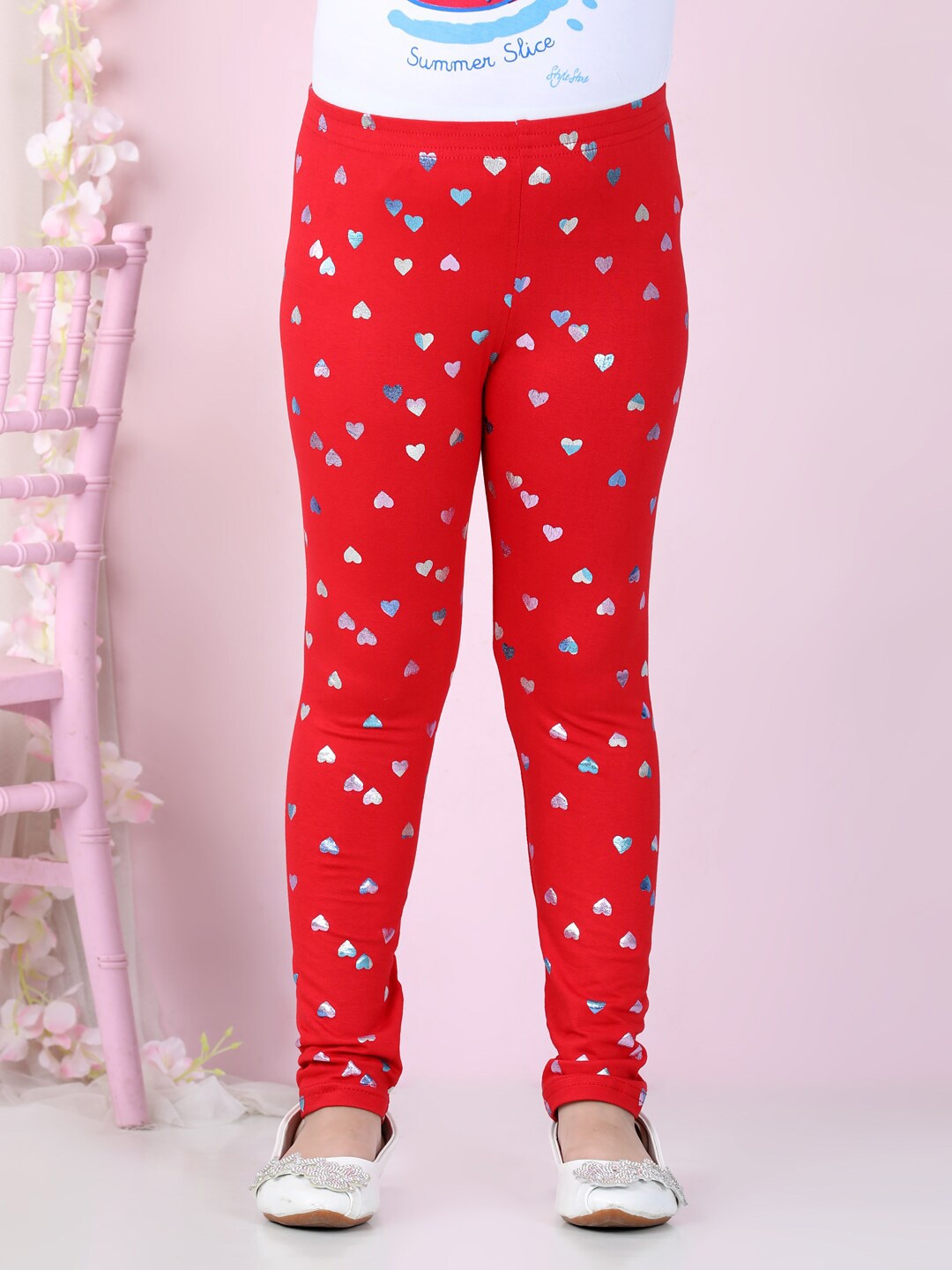 

StyleStone Girls Red Foil Printed Cotton Leggings