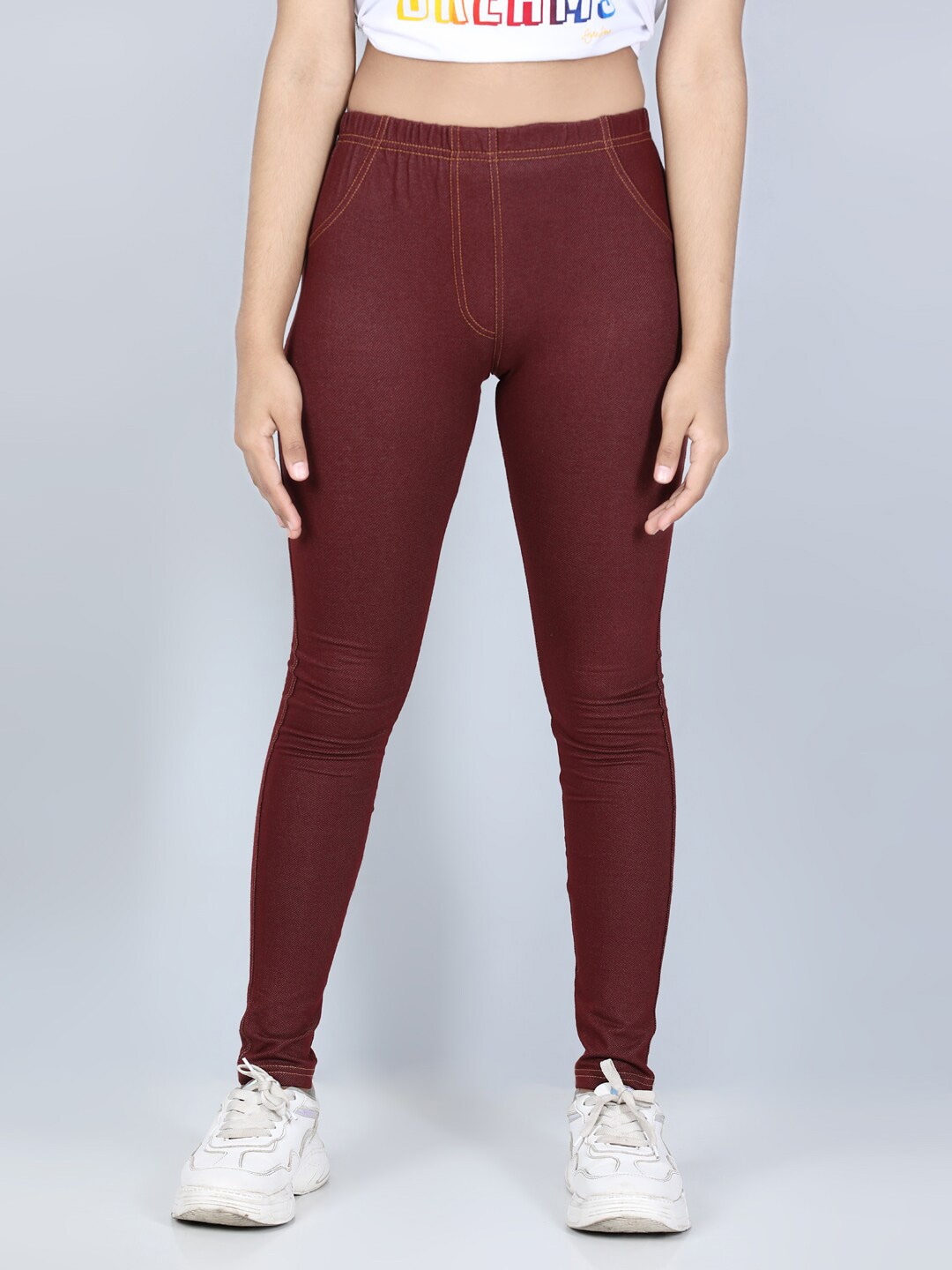 

StyleStone Girls Brown Solid Cotton Jeggings