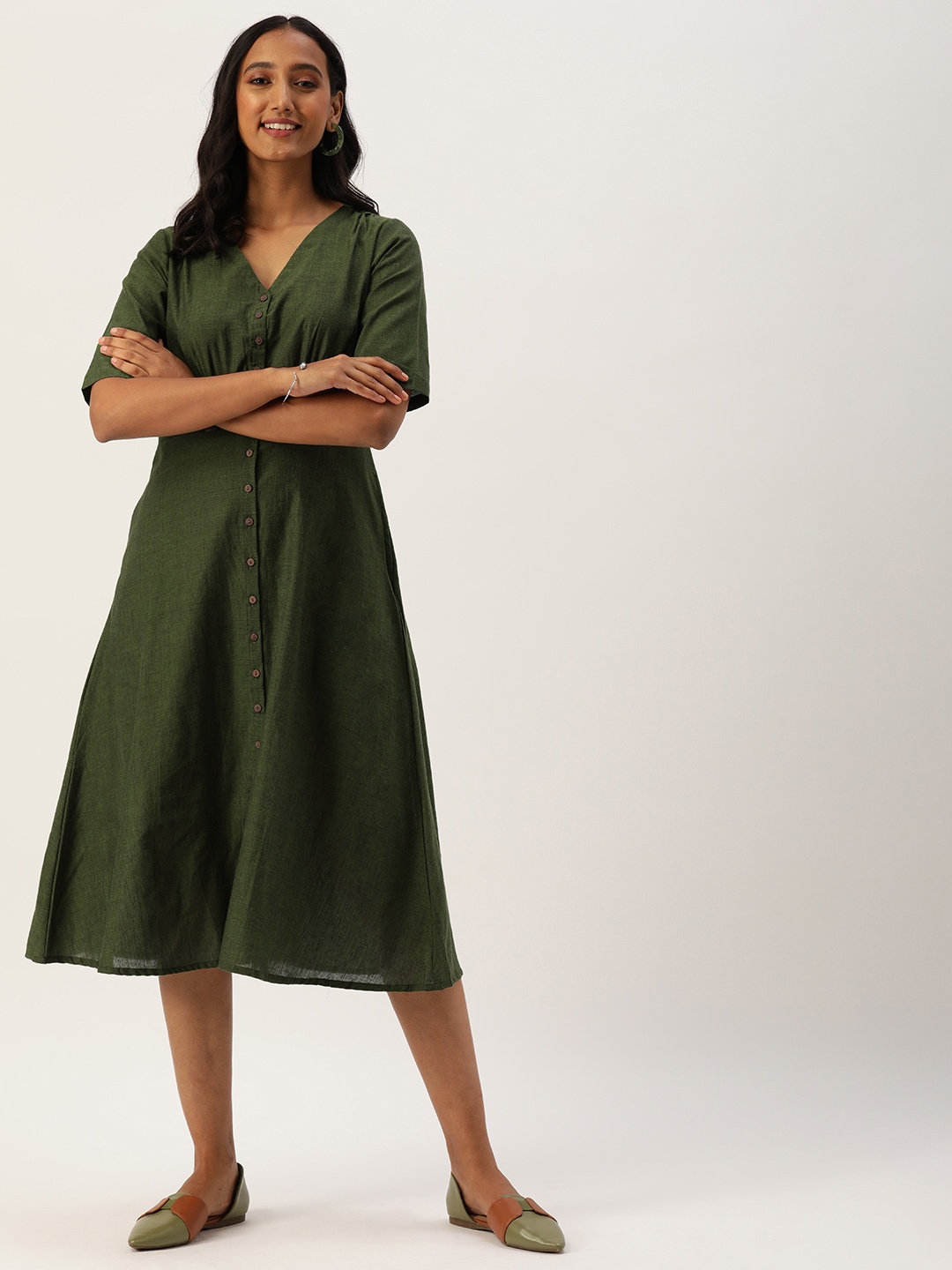 

OKHAI Olive Green Midi Dress