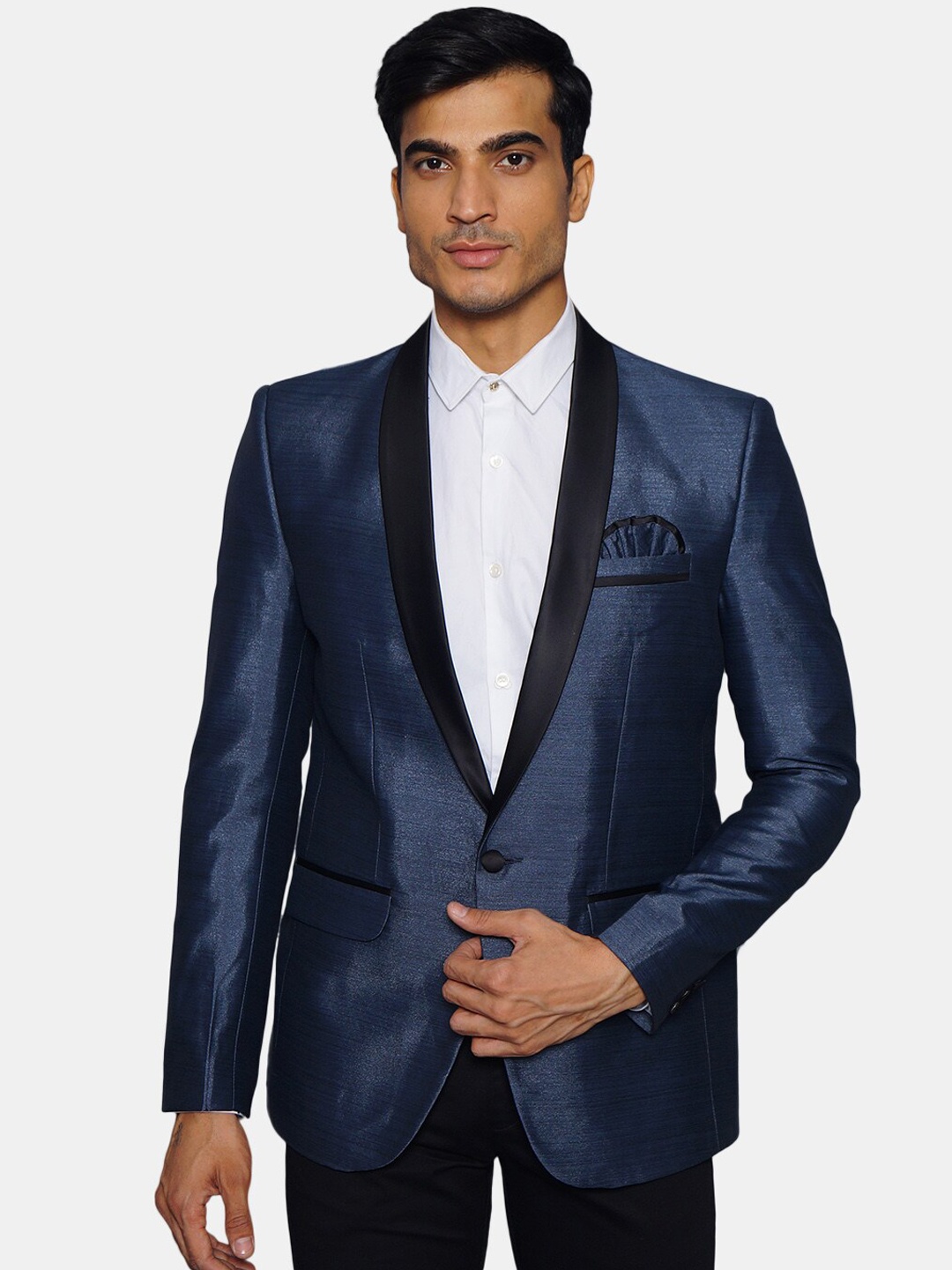 

Wintage Men Blue & Black Solid Regular Fit Single Breasted Blazer