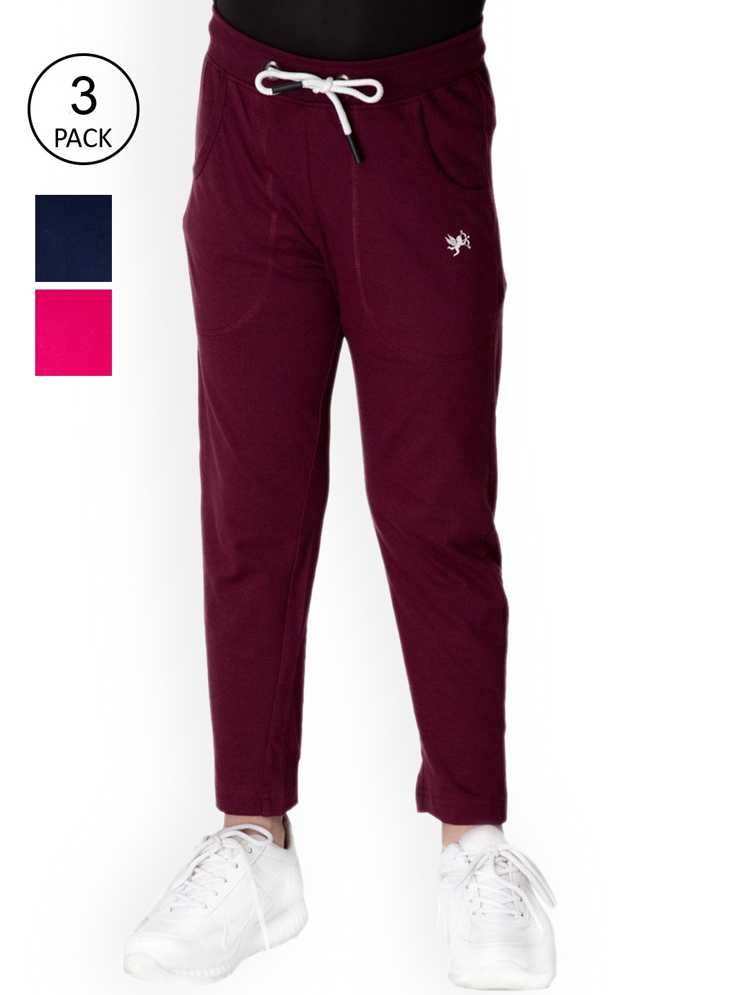 

Stupid Cupid Girls Maroon & Navy Blue Pack Of 3 Solid Slim-Fit Track Pants