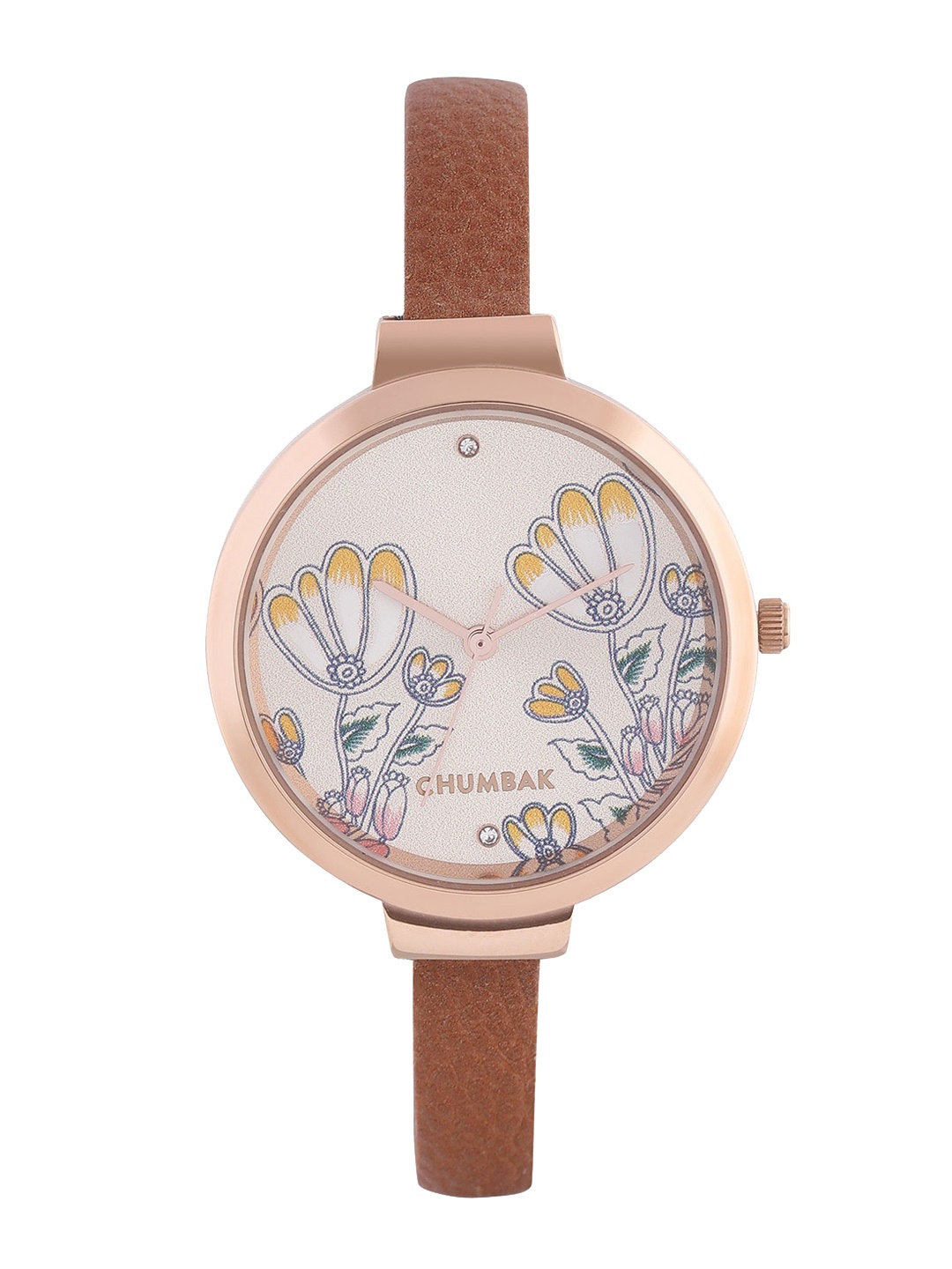 

TEAL BY CHUMBAK Women Rose Gold-Toned Brass Printed Dial & Brown Leather Straps Analogue Watch