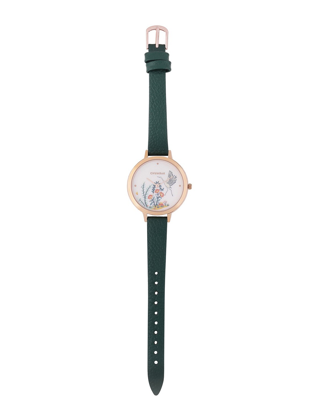 

TEAL BY CHUMBAK Women White Brass Printed Dial & Green Leather Bracelet Style Straps Analogue Watch & Bracelet Set