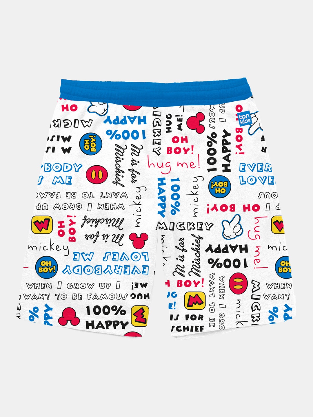 

BONKIDS Boys White Humour and Comic Printed Mickey Mouse Shorts