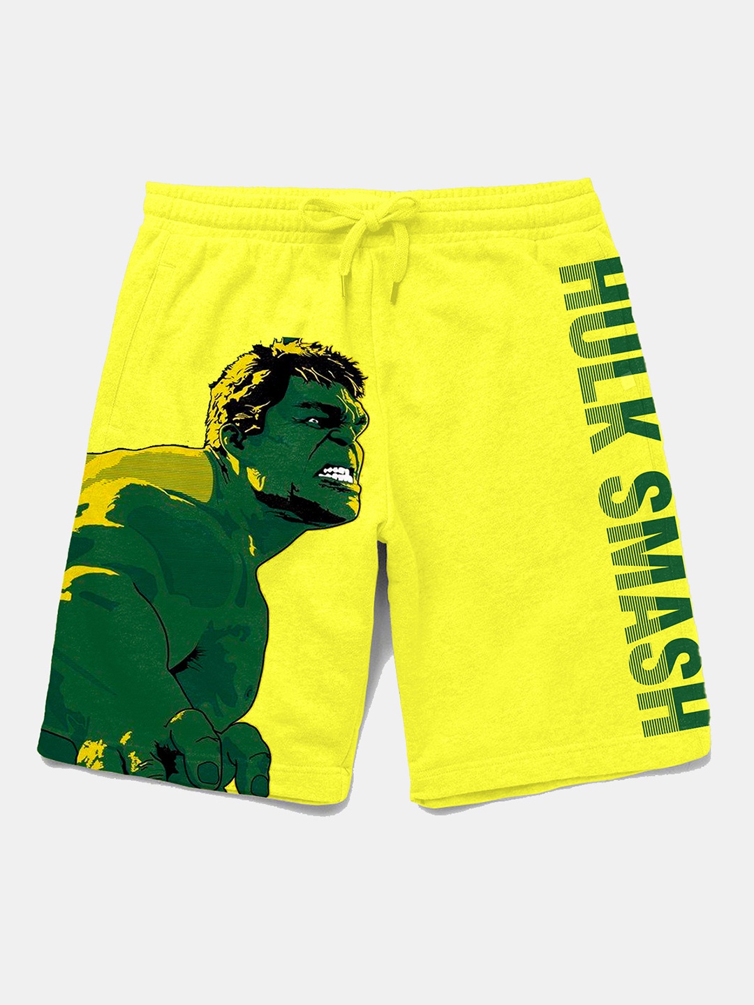 

BONKIDS Boys Lime Green Humour and Comic Printed Hulk Shorts