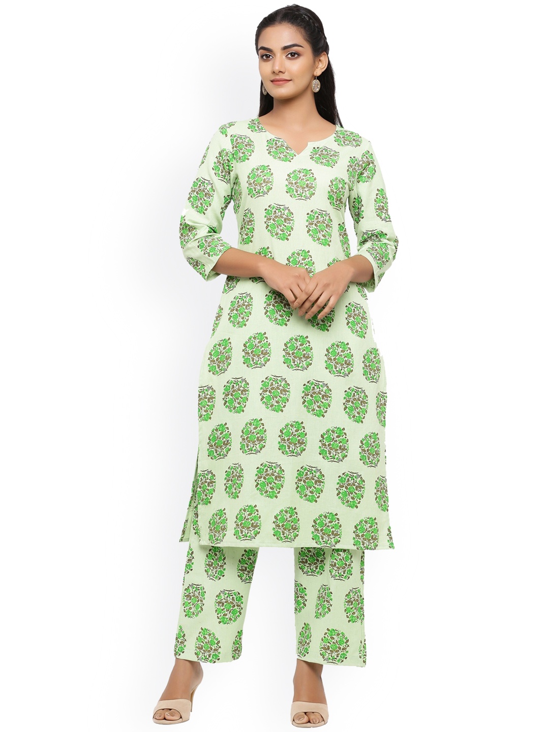 

mirari Women Green Ethnic Motifs Printed Pure Cotton Kurta with Palazzos