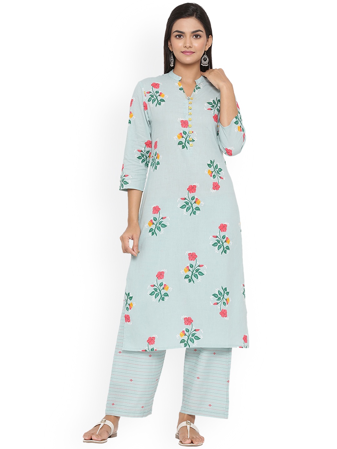 

mirari Women Blue Floral Printed Pure Cotton Kurta with Palazzos