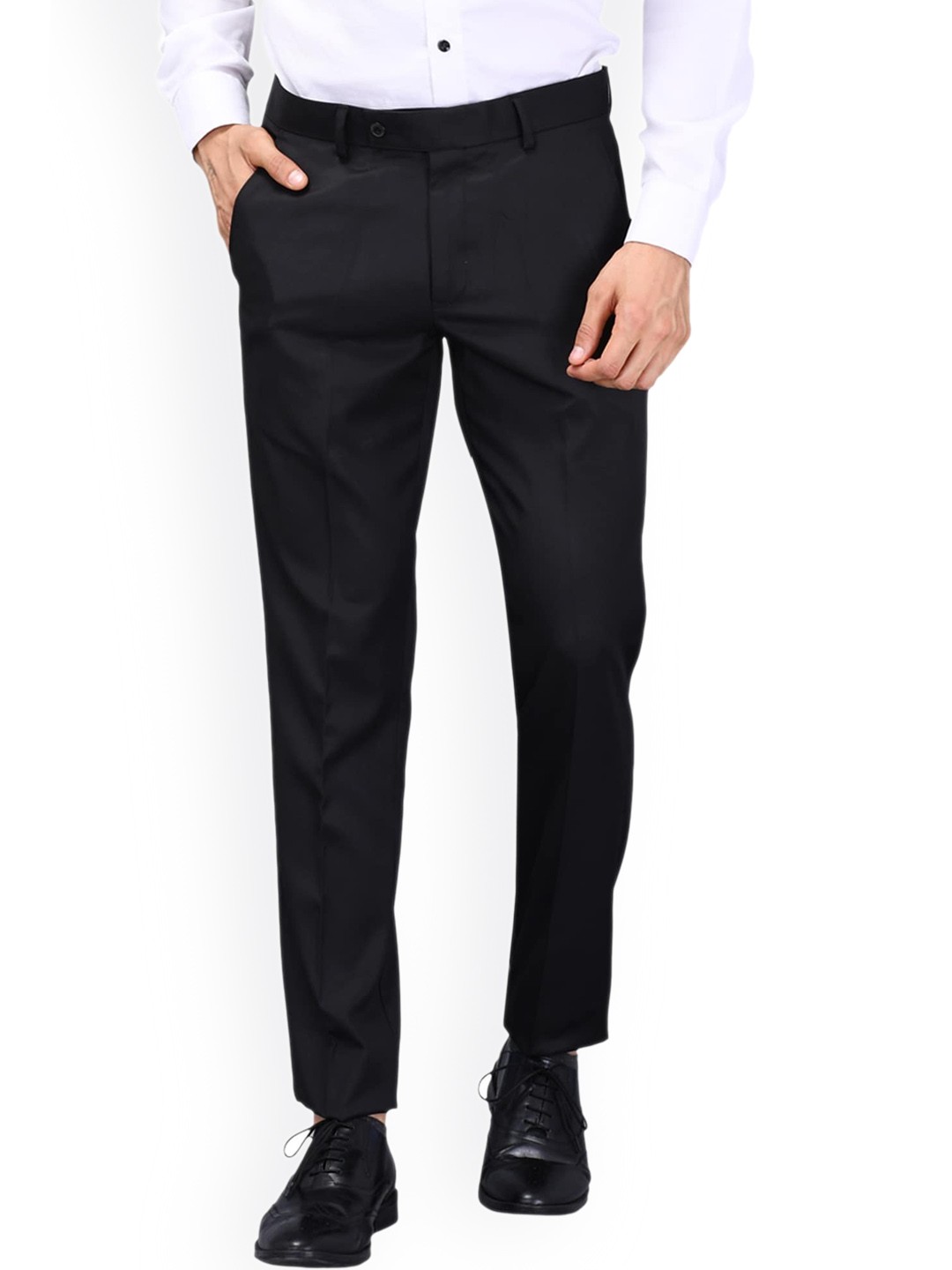 

Vandnam Fabrics Men Black Smart Slim Fit Formal Trousers