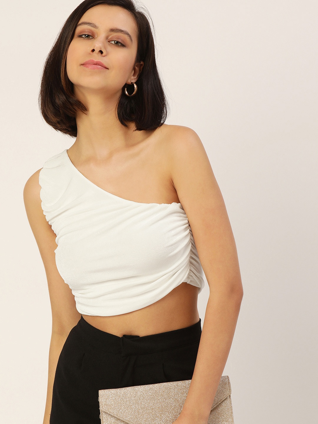 

SHECZZAR White One Shoulder Crop Top