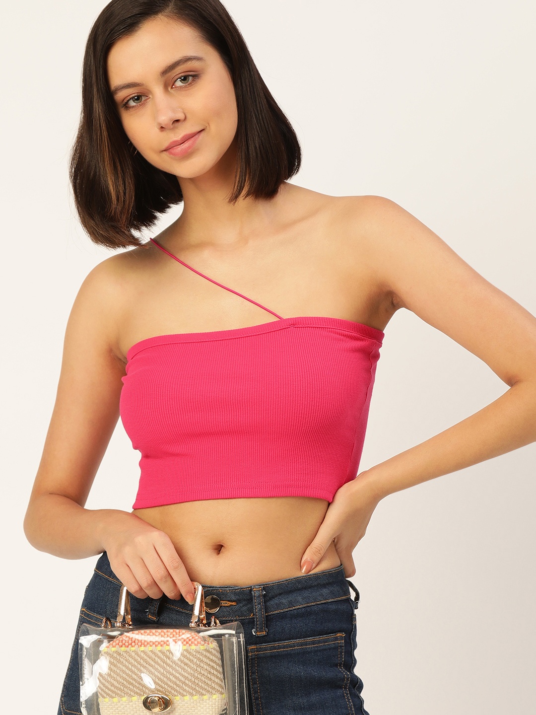 

SHECZZAR Fuchsia Solid Fitted Crop Top