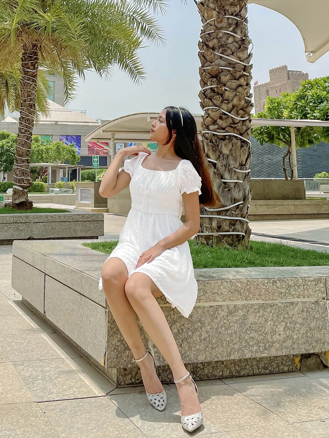 

Tokyo Talkies Women White Self-Design Fit and Flare Dress