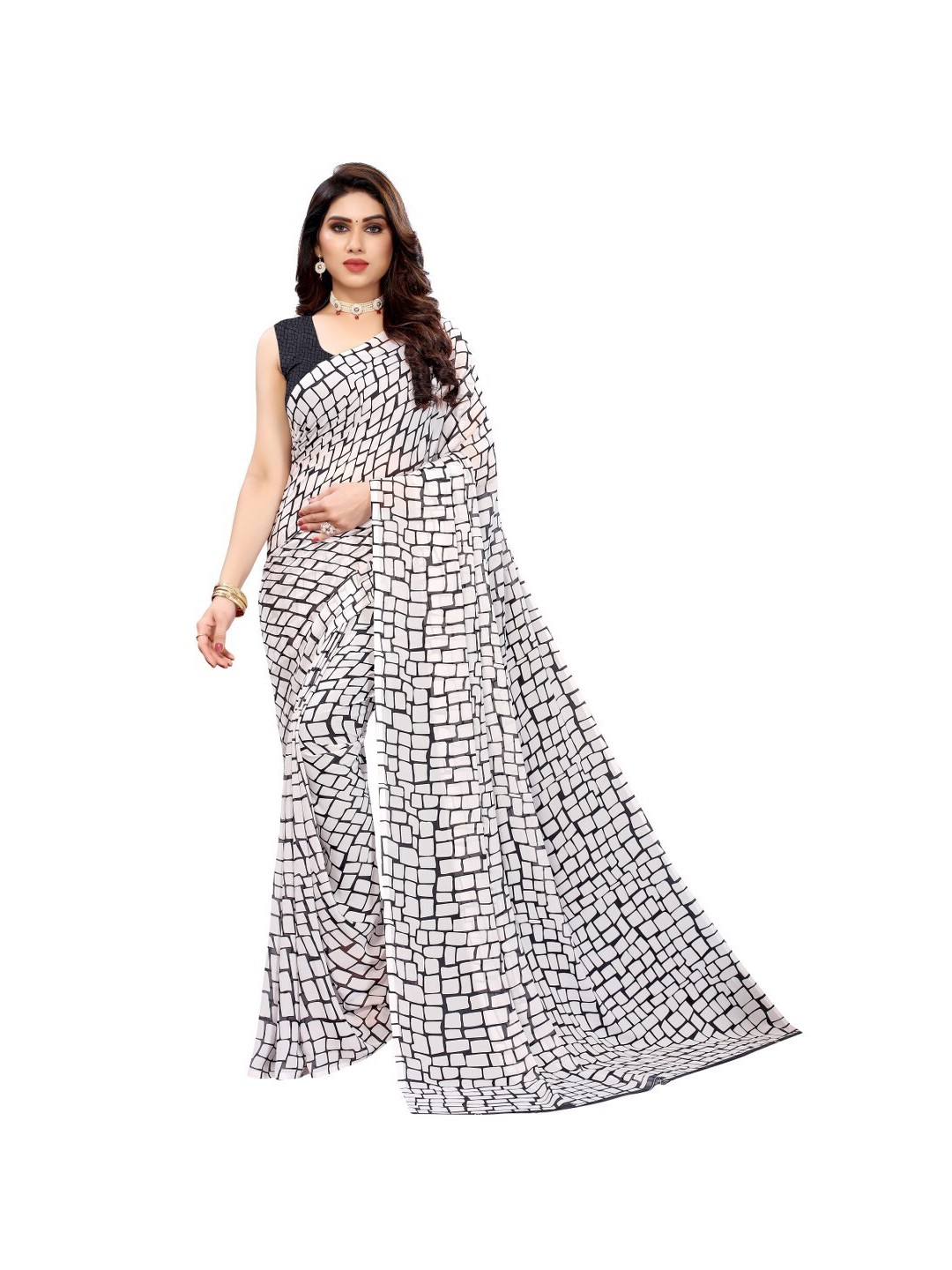 

Yashika White & Black Printed Saree
