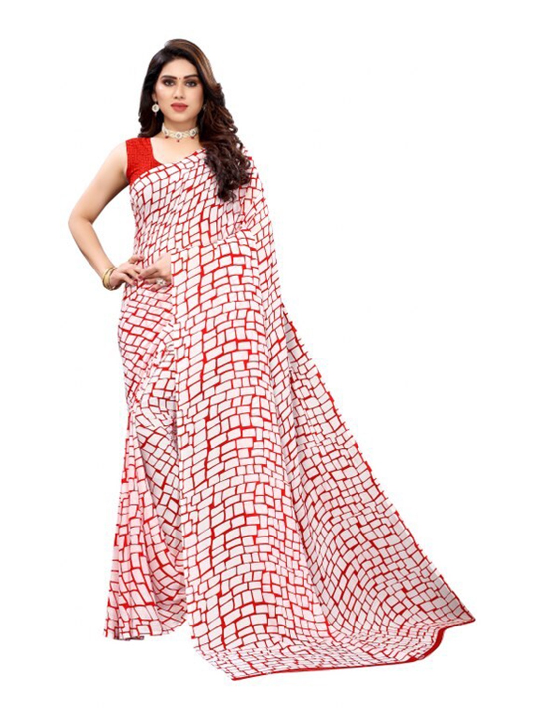 

Yashika Red & White Printed Saree