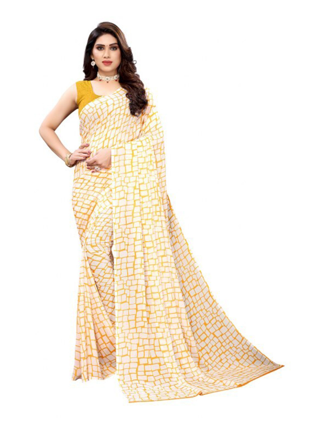 

Yashika Yellow & White Floral Saree