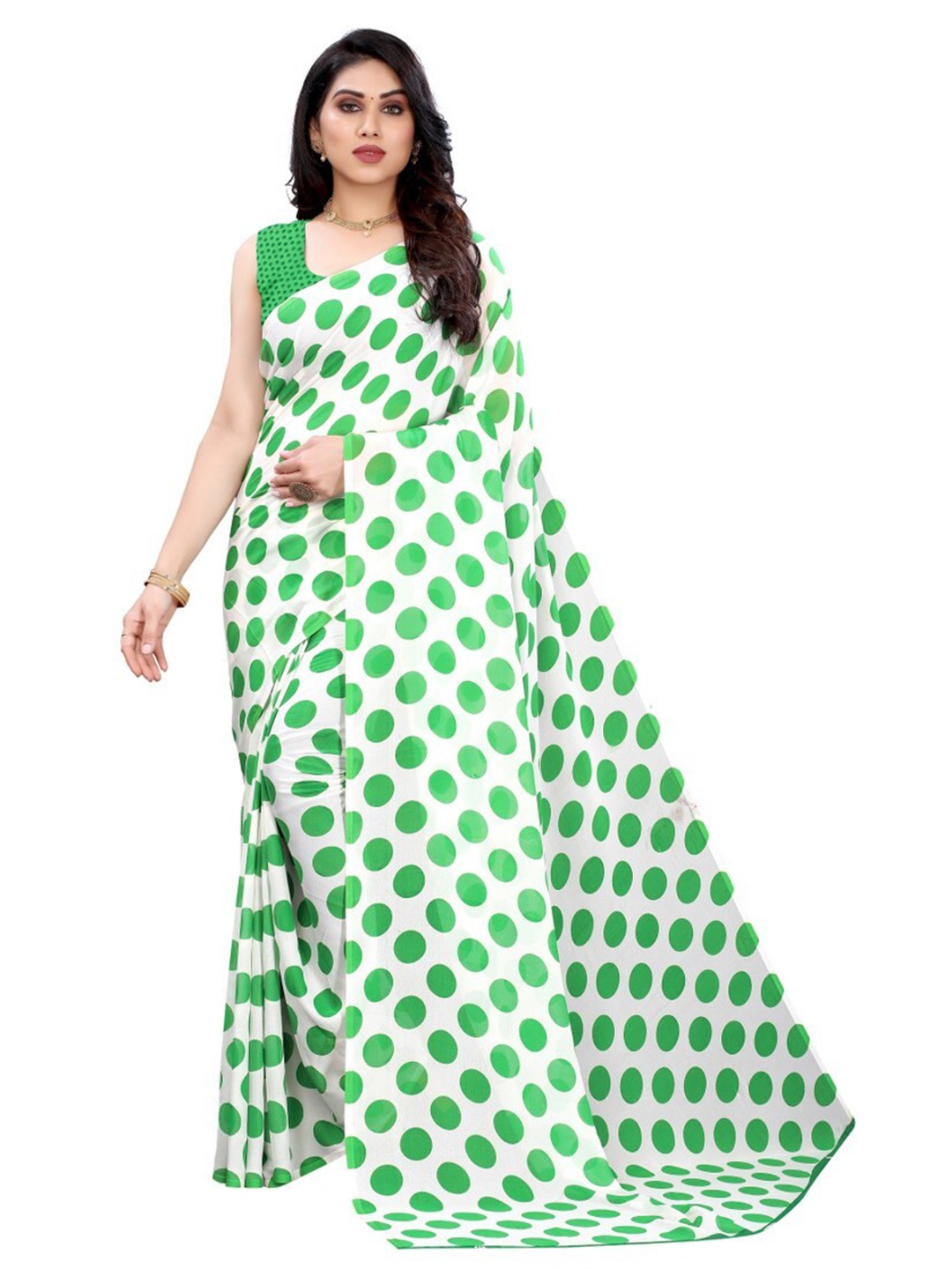 

Yashika Green & White Printed Saree