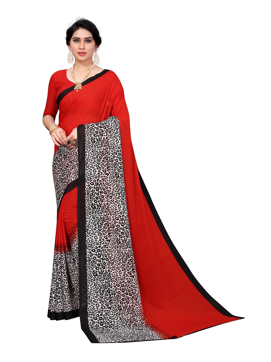 

Yashika Red & Black Printed Saree