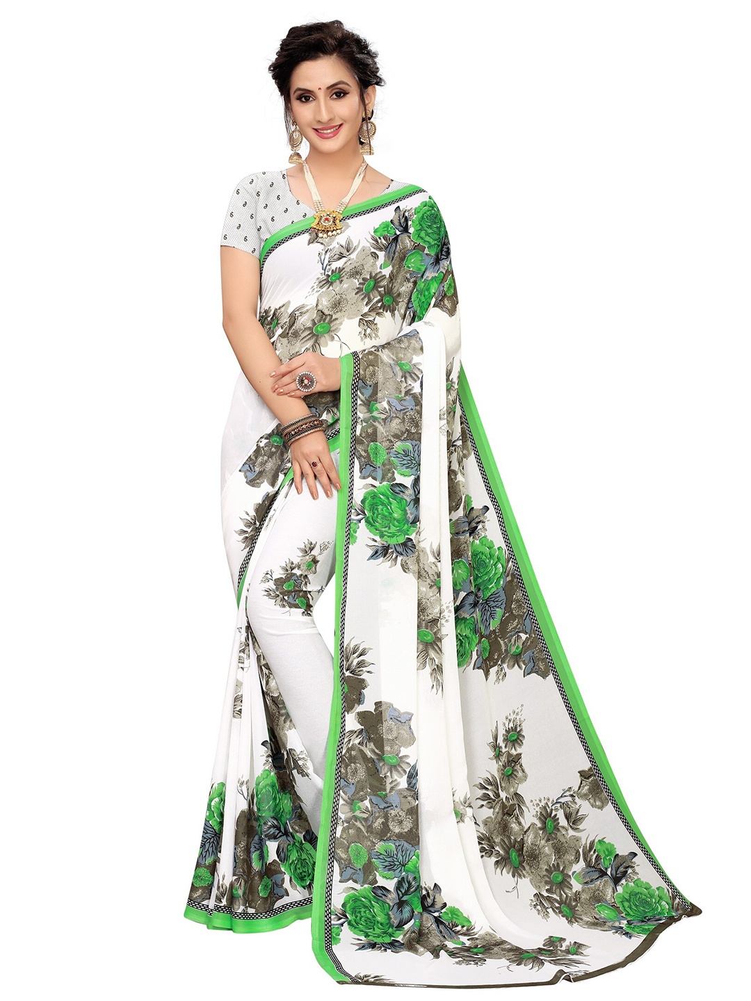 

Yashika Green & White Floral Saree