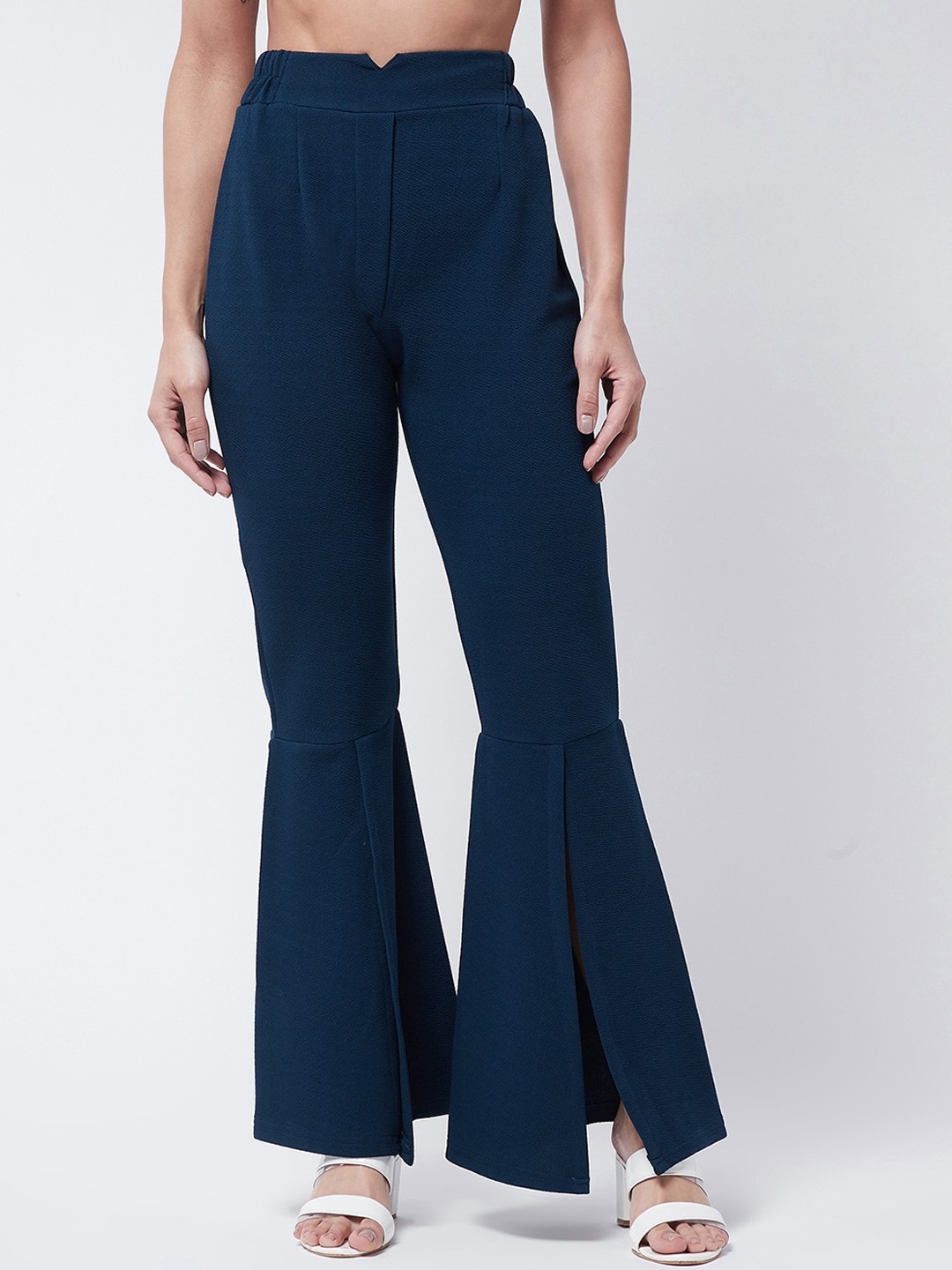 

Purple Feather Women Blue Smart Flared High-Rise Trousers