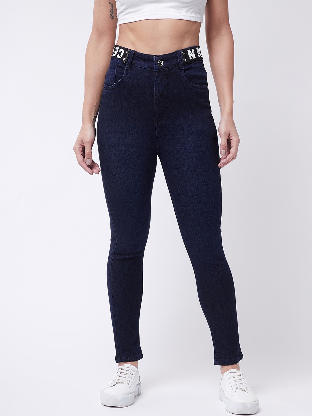 

Purple Feather Women Blue Skinny Fit High-Rise Slash Knee Stretchable Jeans