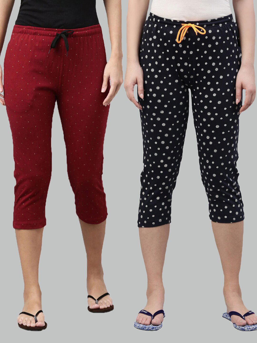 

Kryptic Women Maroon & Navy Blue Pack Of 2 Printed Capris