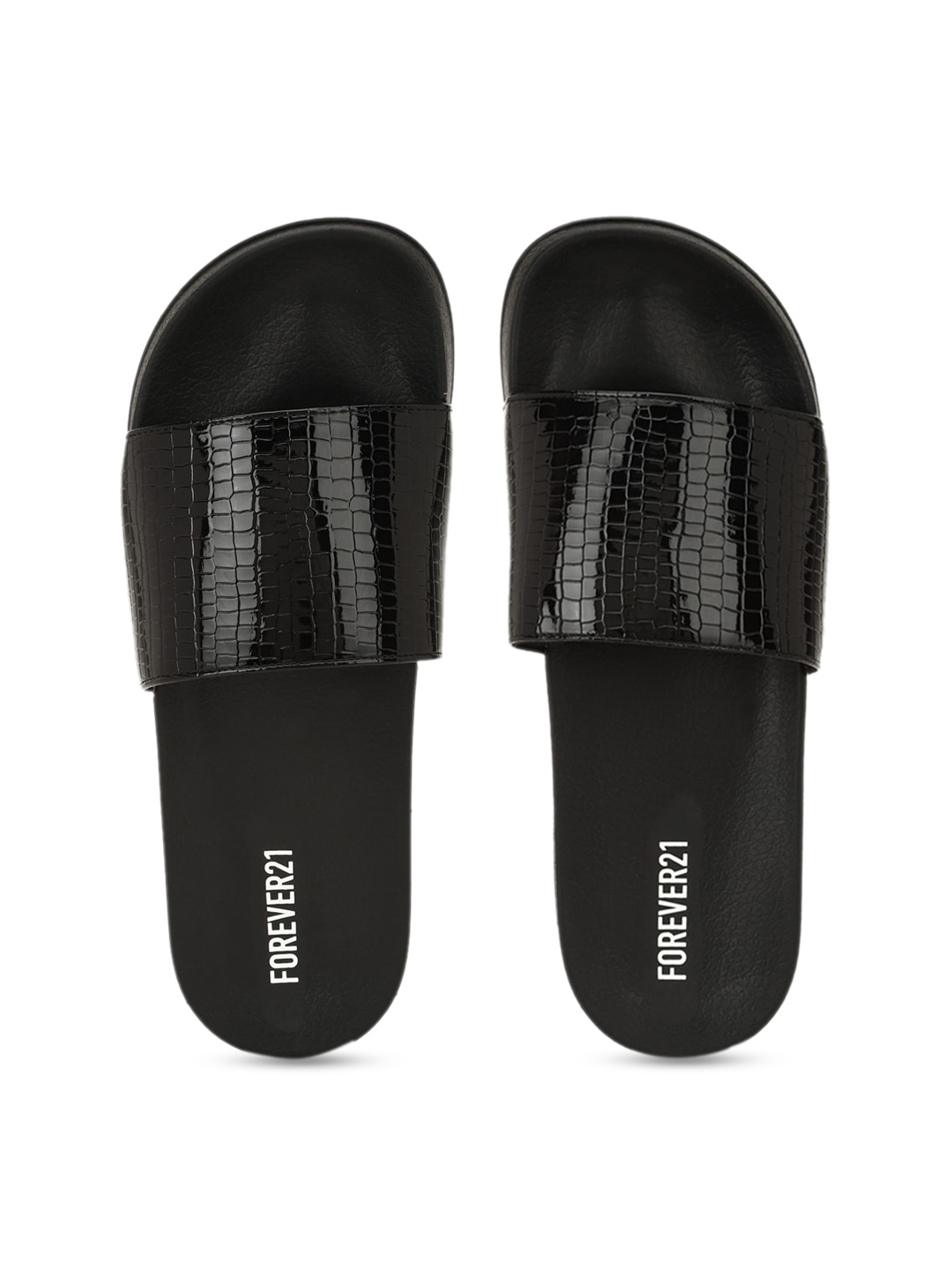 

FOREVER 21 Women Black Printed Open Toe Flats