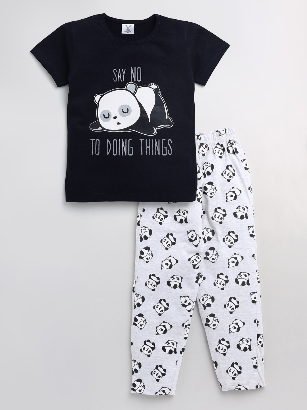 

Todd N Teen Girls Navy Blue & Grey Printed Night suit