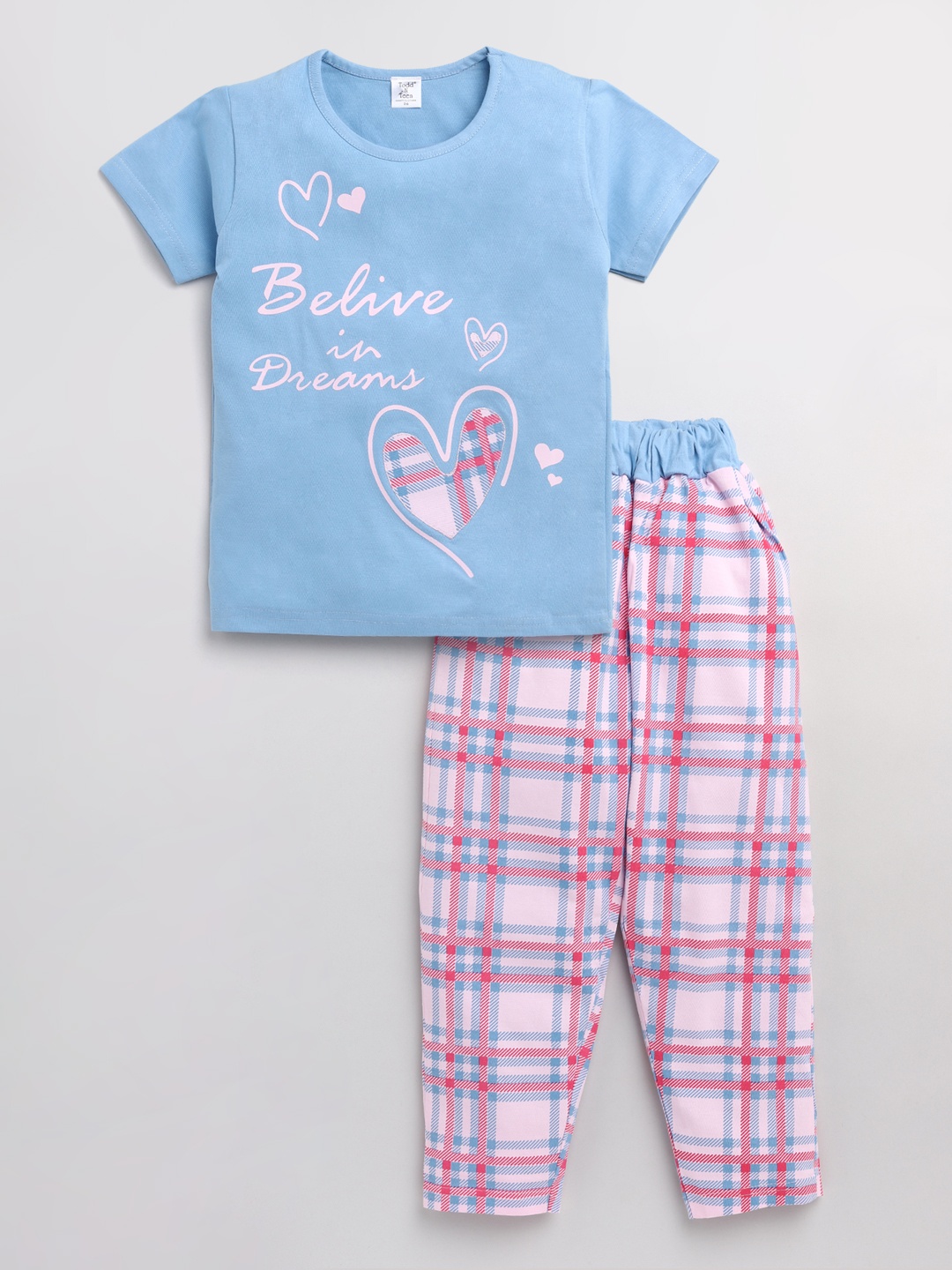 

Todd N Teen Girls Blue & Pink Pure Cotton Printed Night suit