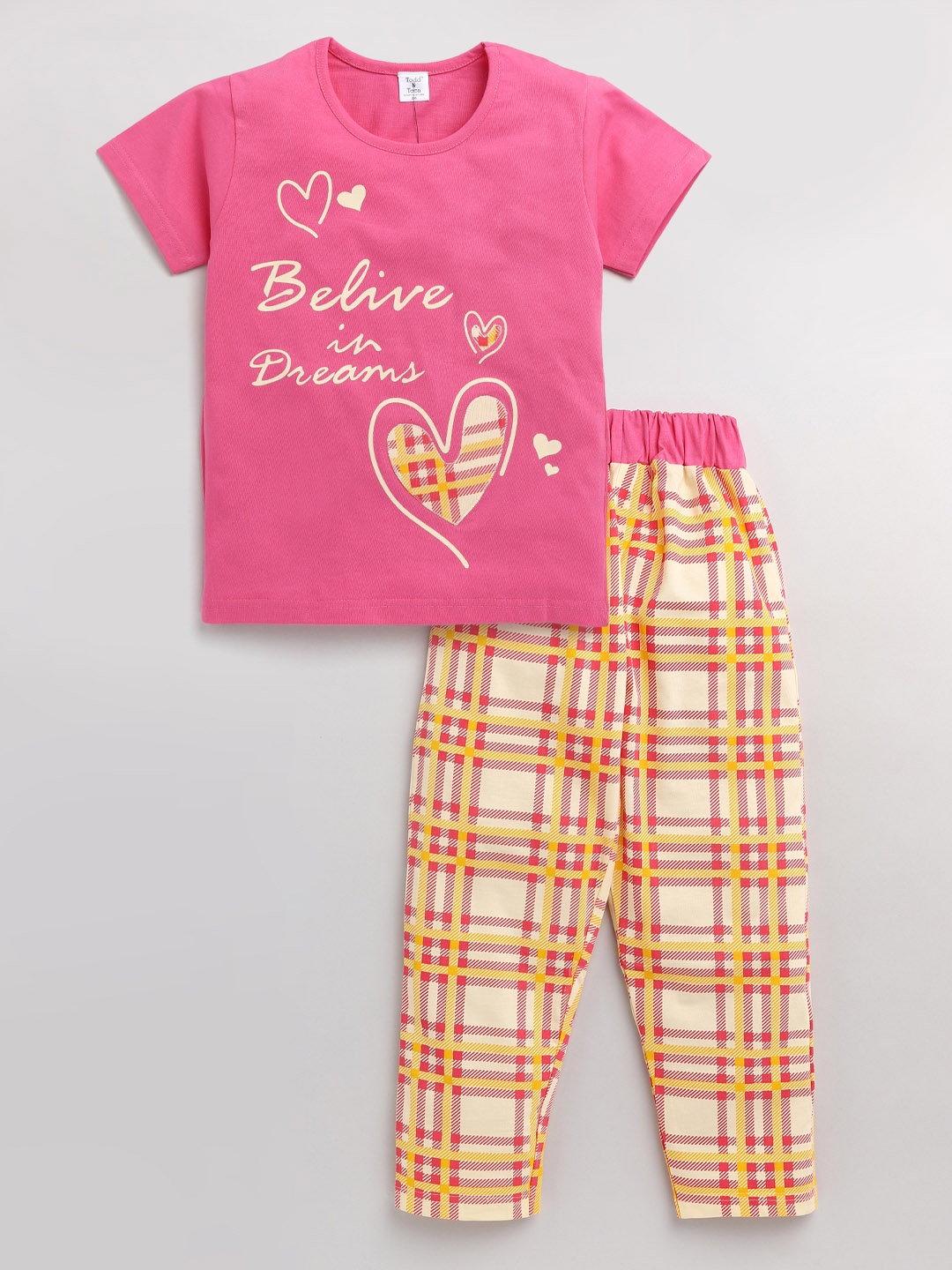 

Todd N Teen Girls Pink & Yellow Printed Night suit