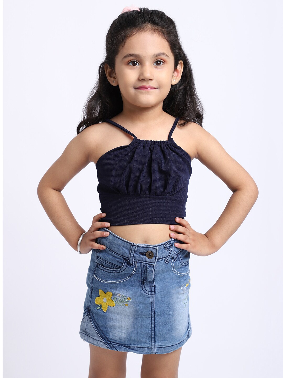 

ELEVANTO Girls Navy Blue Bralette Crop Top