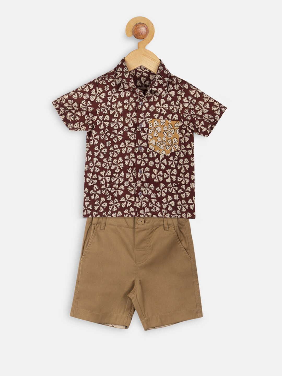 

charkhee Boys Brown & Khaki Printed Shirt with Shorts